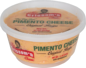 Grissom's Classic brand pimento cheese spread in 11oz container, original recipe formulation for food service and wholesale distribution.
